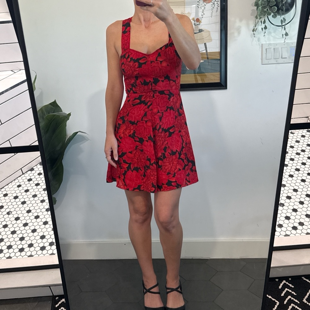 Chic Red Floral Mini Dress